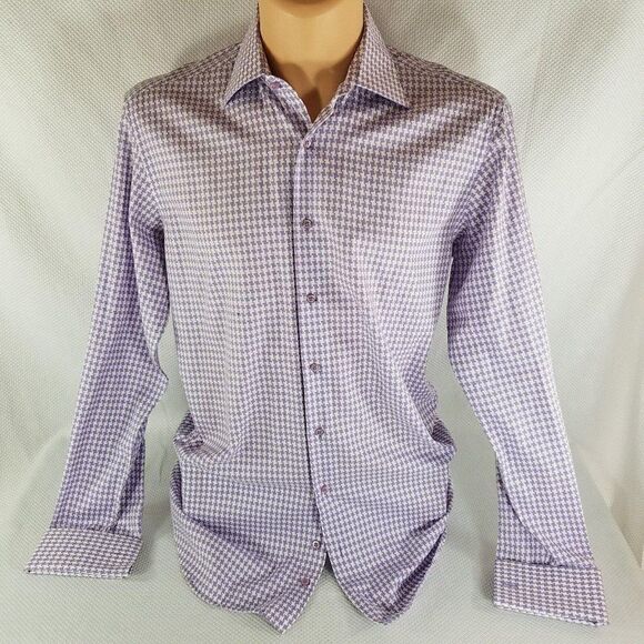 Denis Jaouich Montreal Designer Size 16 Purple White Dress Shirt French Cuffs - Picture 2 of 8